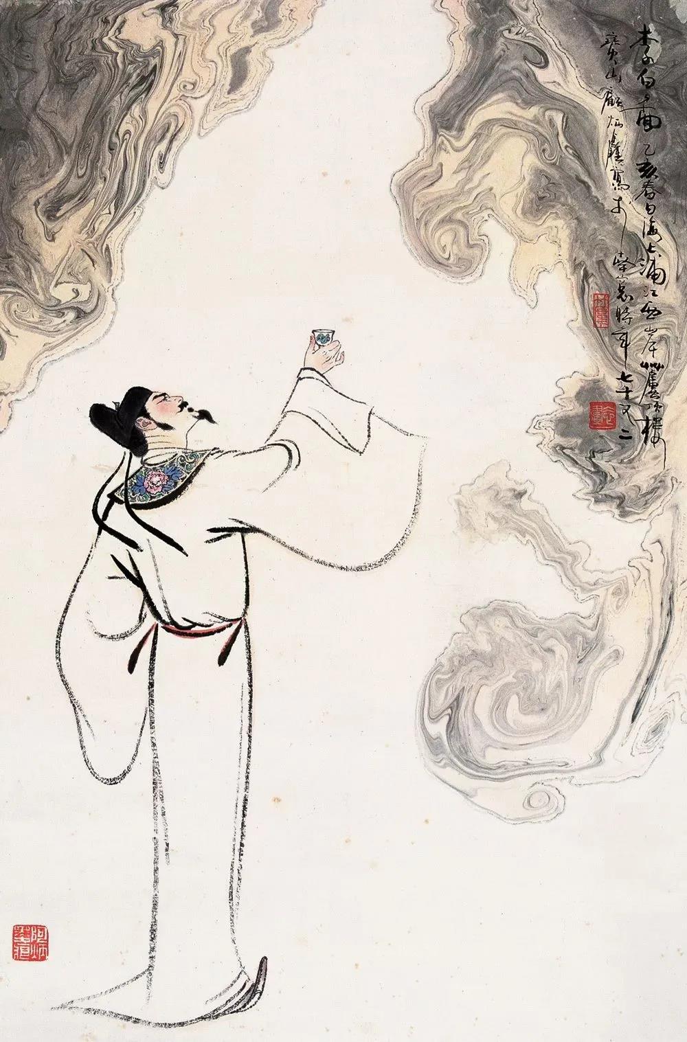 ▲“詩仙”李白勸自己喝酒：“舉杯邀明月，對飲成三人”。（圖片來源：三聯(lián)生活周刊）